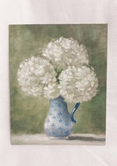 White Hydrangeas ORIGINAL Oil Painting Flowers Vintage Vase 8″ x 10″