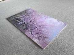 Original Sakura Pink Forest Oil Painting, Cherry Blossom Art, Small Misty Art
