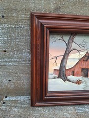 BARN PAINTING 8 X 10 -AMERICANA WINTER SCENE (WITH FRAME 14″ X 12″)