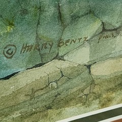 Vintage PA Artist Harry Bentz Signed Coastal Landscape Watercolor Painting 26×20