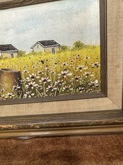 Fields Of Flowers W Barn Original Oil Painting Signed Molina 11×17 Primitive Art