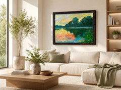 Original Oil Painting Landscape Sunset Lake Reflection Impressionist Wall Art