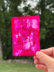 ACEO #062 by SADIE, Age 11, Alcohol Ink Pink, Hand Painted, Original 3.5×2.5