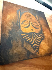 Small Art Contemporary Abstract Buddha Painting on Wood Panel Shelf Sitter