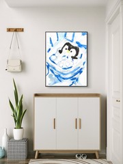Penguin Spa Minimalist Funny Bathroom Wall Art Original 11 by 14 Canvas Panel