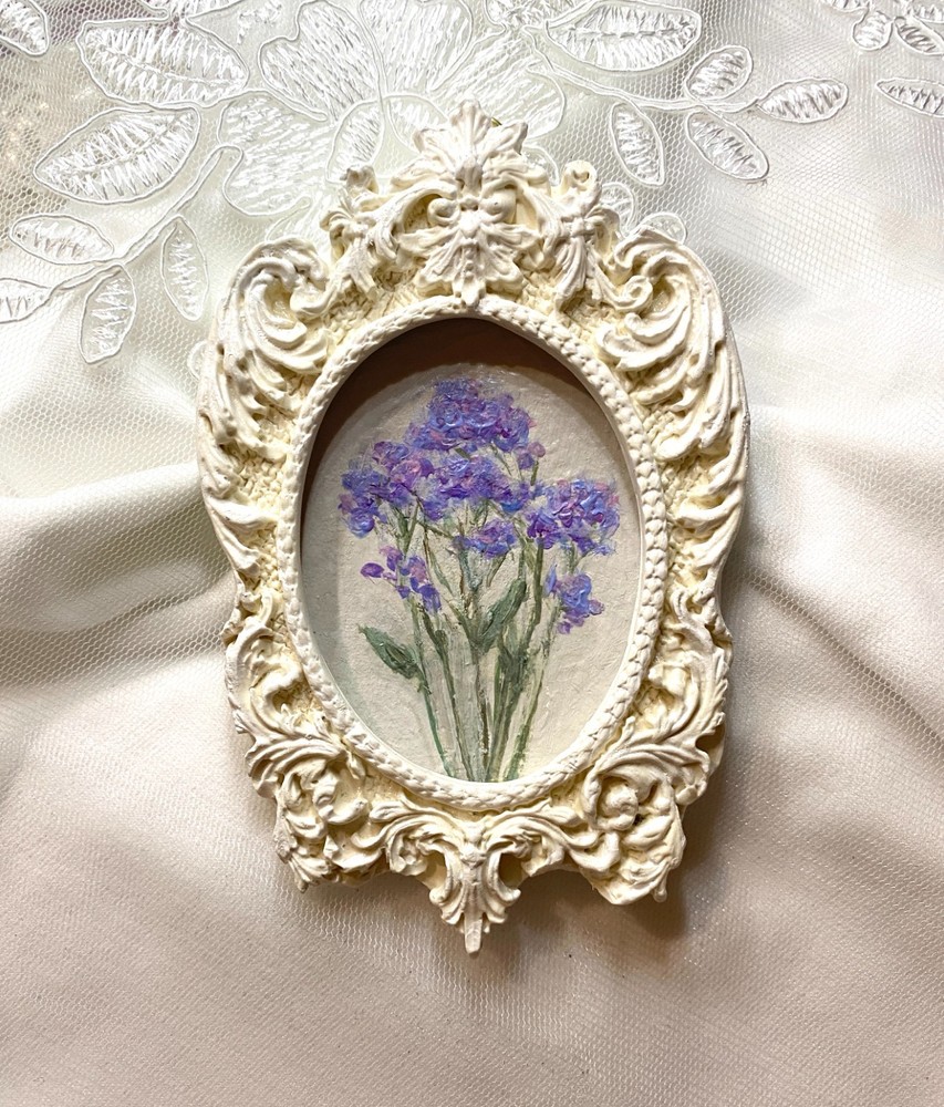 Forget-me-not Flowers Original Oil Painting | Blue Flower Art | Plants Vintage