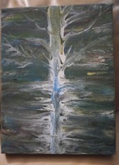 Abstract Acrylic Original Art Swipe/Tree 8-3/4 x 6-1/2 „REFLECTIONS“