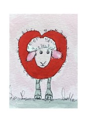 ACEO By Kenna Original Gouache & Ink Painting Sheep 2.5” X 3.5” Signed ÀTC