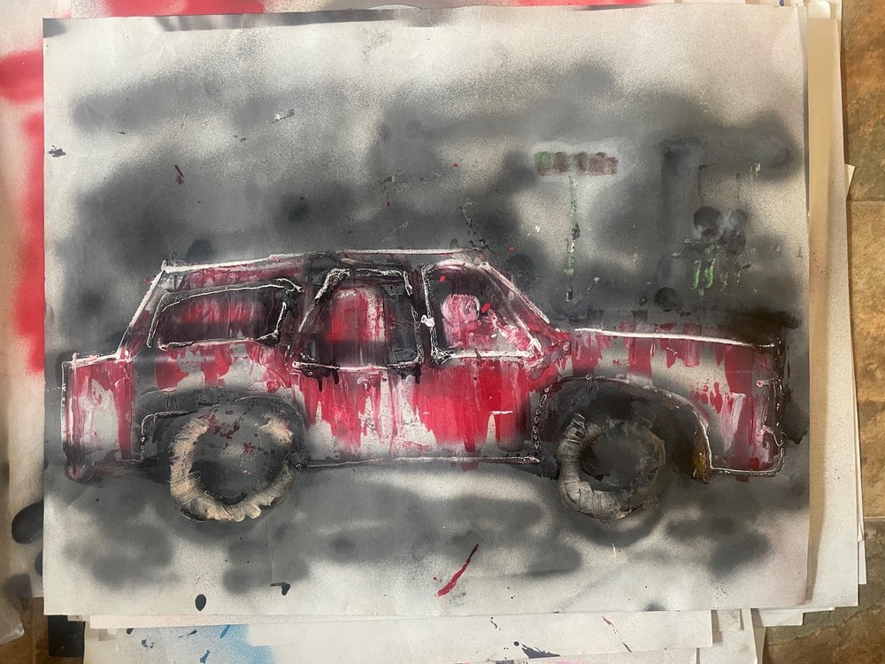 Graffi street art original “Wagon” poster size painting acrylic spray