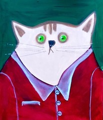 Original Oil Painting Cat Wall Art Animal Kitty Portrait 13×15 inches