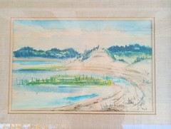 Salt Marsh Clouds Watercolor Painting Listed Nat Simkins Cape Ann MA