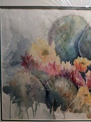 BLOOMING CACTI CACTUS SOUTHWEST WATERCOLOR PAINTING Matted Signed (Moving Sale)