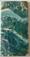 12″ x 24″ Acrylic Pour Tropical OOAK ByKathy Bradley Turquoise Gold White Signed