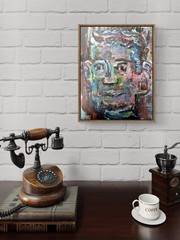 Hand Painted Abstract Portrait Acrylic Wood Panel 8×10 Office Bedroom Wall Art