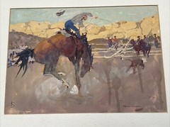 JOSEPH STAHLEY PAINTING AMERICAN REGIONALISM IMPRESSIONISM COWBOY RODEO FAMOUS