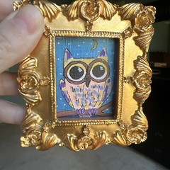 Whimsical Owl,cute, original miniature painting,small,mini