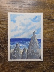 ACEO Original painting Sandcastle on the beach (2.5×3.5 inches) Watercolor