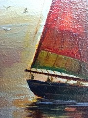 Sailboat Sunset Original Oil Painting 6×4 Framed Signed Sea Landscape Yacht Art