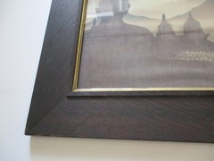 ANTIQUE BUDDHA PAINTING CITY VILLAGE VIEW NIGHT SUNSET OLD FRAME BATIK MODERNIST
