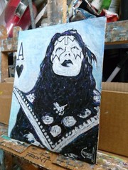 ONE AND ONLY ACE KISS Frehley original 8×10 card panel oil painting by Crowell