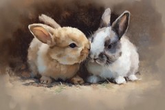 Bunnies Snuggling Painting, Cuddling Rabbits Canvas, Nursery Newborn Wall Art