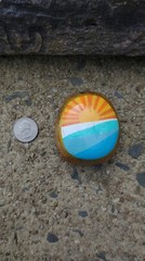 Small Hand Painted Rock Stone Art Sunset Sunrise Ocean Nautical Beach Sea Summer