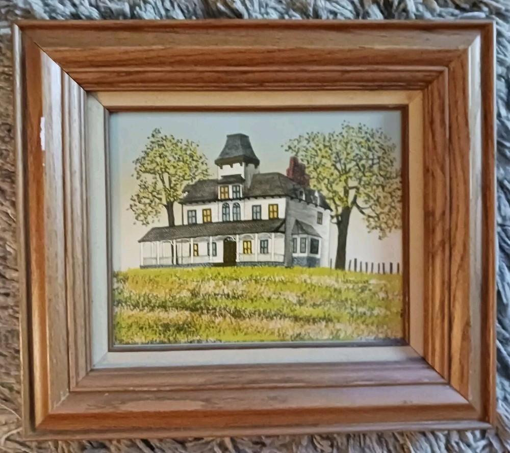 Vintage H Hargrove Signed Canvas Oil Painting Old Homestead Americana Framed