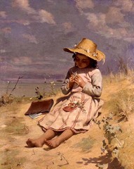Oil painting paul peel – the young botanist little girl playing in field canvas