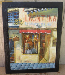 NICE FRAMED PAINTING OF EXTERIOR OF EUROPEAN ITALIAN RESTAURANT BY MARIEL CHAPOT