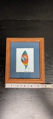 Vintage Feather Painting South America Costa Rica Parrot Framed 7″ X 6″ Signed