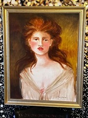 Original Oil Painting Beautiful Celtic Redhead Girl Woman Portrait Framed 31×25