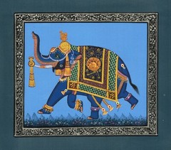Indian Miniature Painting Indian Style Elephant On Silk Cloth 7.5×6.5 Inches