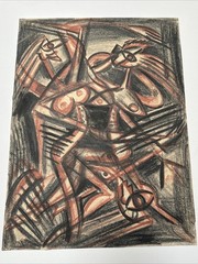 Mid Century Abstract Painting Modernist Sylvia Ludins Russian American Cubism