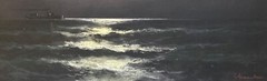 William Henry Chandler(1854-1928)Pastel Painting ,Seascape, Steamship