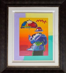 Peter Max UMBRELLA MAN 2015 Hand Signed Painted Serigraph COA Appraisal 32″x 36″