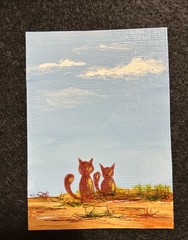 ACEO Original Acrylic Desert Cats Landscape Painting Landscape Cat Lovers