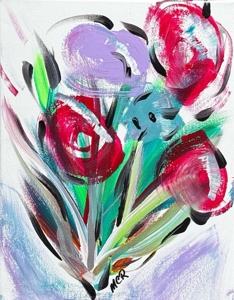 Original Signed Mixed Media First Flowers-4 Series Painting 11×14 Home Decor