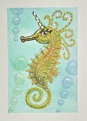 Sunbeam Swish – Sea Unicorn Series ACEO original watercolor fantasy miniature