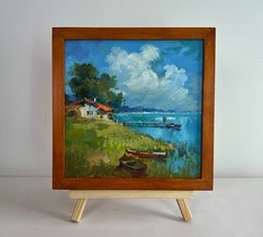 Oil Painting House Near The River Y. Suprunchuk Unframed Original nAAA4359