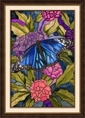 Original Watercolor Butterfly Floral Stained Glass Style Wall Art 5×7 In