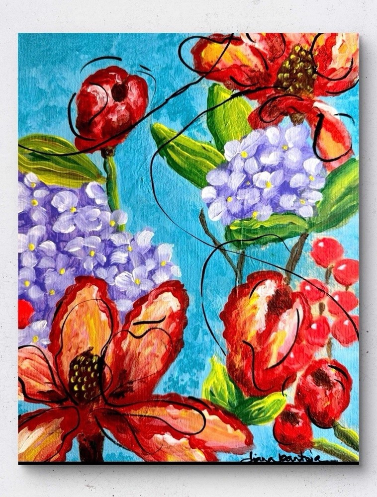 Floral Colorful Original 8×10 Canvas Fine Art Original Artwork Painting Signed