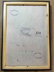 ANDY WARHOL drawing framed on sealed and signed wood