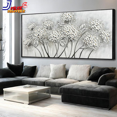 Grey and White Hand Painted Wall Art Flower Canvas Artwork Contemporary Oil Pain
