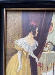 Antique Oil Painting Pretty Woman Female Model American ILLUSTRATION ART DECO