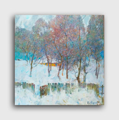 Oil painting Winter Ukrainian painter Canvas Decor Unframed original landscape