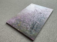 Original Sakura Pink Forest Oil Painting, Cherry Blossom Art, Small Misty Art