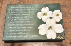 Beautiful Engraved Hand Painted Green and White Dogwood Wood Block Art Piece
