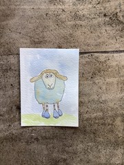 ACEO By Kenna Original Watercolour Painting Sheep 2.5” X 3.5” Signed ÀTC