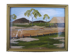 Vintage Framed Australia Original Bark Art Picture By Janet Johnson (17 x 22cm)