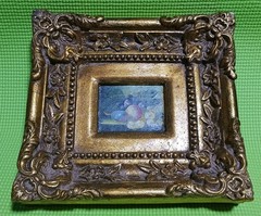 Fruit Oil Painting Still Life in Heavy Ornate Gold Gilt Frame 10 x 9 Southby’s